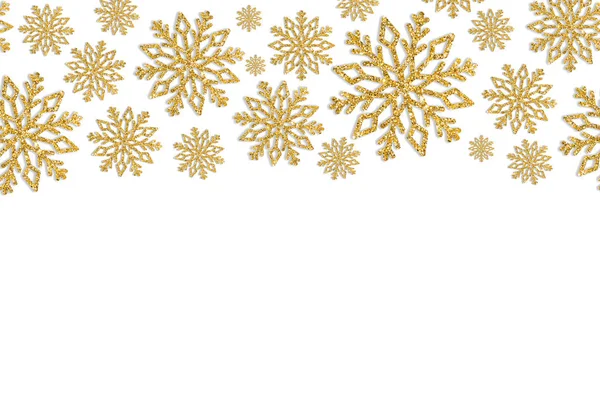 Cadre de Noël avec flocons de neige en or. Bordure de paillettes confettis . — Photo