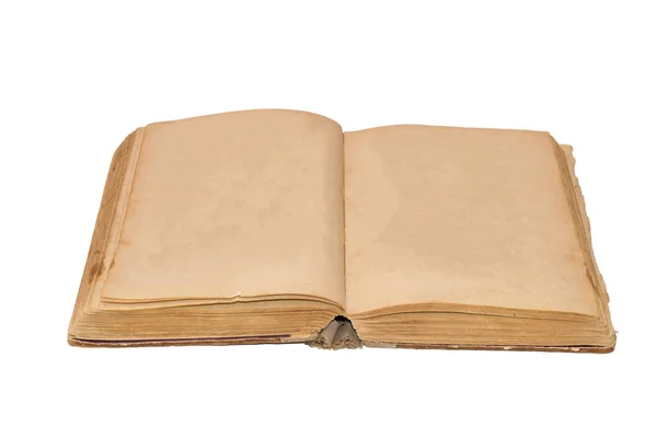 Libro viejo abierto aislado, libros antiguos con páginas manchadas de amarillo en blanco . — Foto de Stock