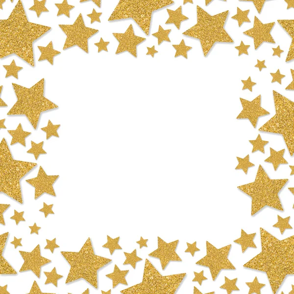 Keret vibrálás csillagok. Arany szikrát frame csillag. Sárga konfetti. — Stock Fotó