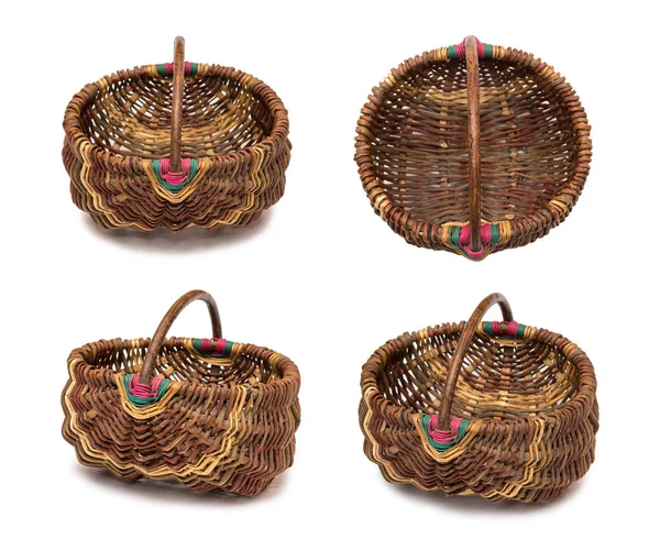 Set of empty wicker basket isolated on white. — Stock Photo, Image