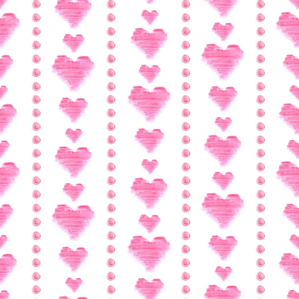 Patrón sin costuras con corazones de acuarela rosa sobre fondo blanco. Elementos extraídos a mano . —  Fotos de Stock