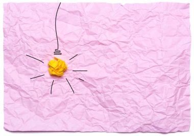 Ampul buruşuk bir pembe yanma ile yaratıcı bir fikir. Eğitim kavramı