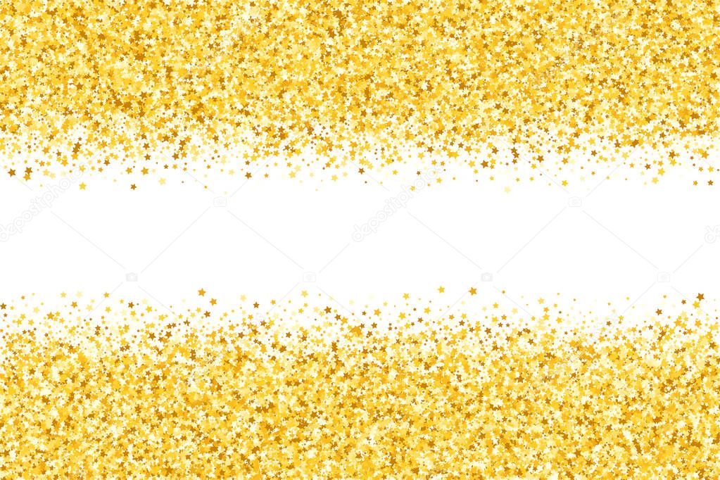 border with shimmer stars. Gold sparkle. Golden frame of stars. Border. Confetti.