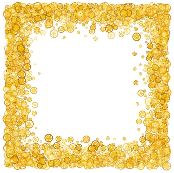 Birçok gears ile kartı. Altın sınır. Işıltı. Altın Çerçeve vites. Konfeti.