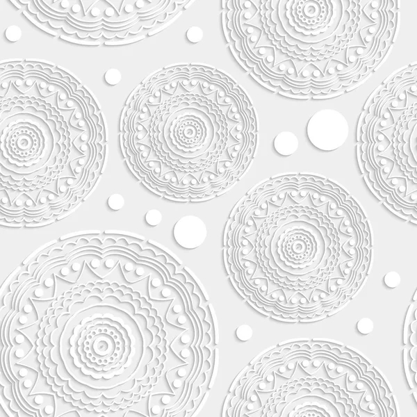 Patrón sin costuras círculos de papel encaje artesanal de papel, 3D, mandala, fondo blanco —  Fotos de Stock