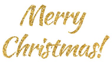 Neşeli Noel metinden glitter toz. Golden shining metin. Parlak parıltı Parlatıcı. Sarı tozu.