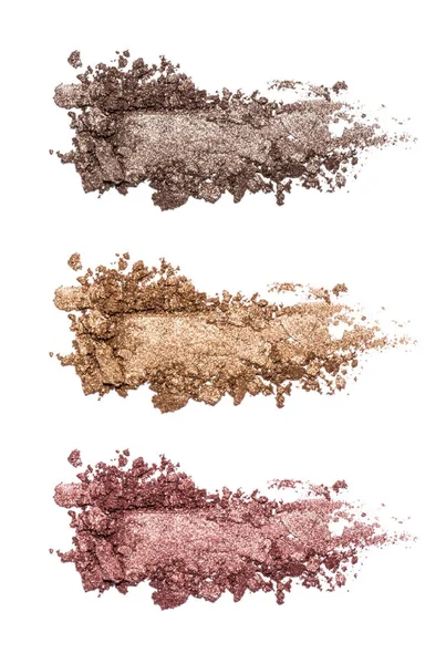 Set of eyeshadow sample isolated on white background. Crushed brown and marsala metallic eyeshadow — Stock Photo, Image