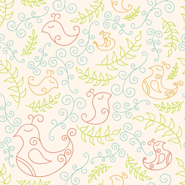 Seamless pattern with spring birds and branches. — Stock Vector