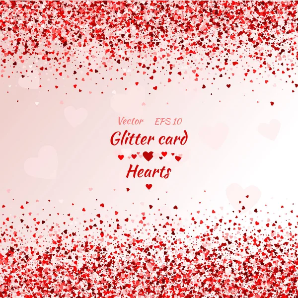 Greeting card with hearts. Red sparkle. Shimmer. — Stock Vector