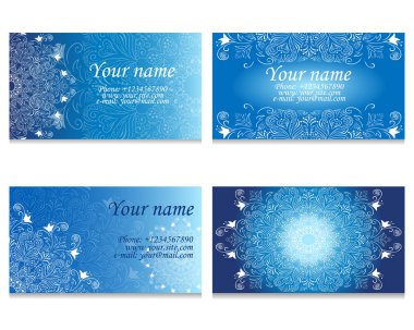 Yuvarlak dantel tasarımı ile mavi kartvizit