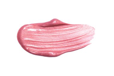 Dudak parlatıcısı örnek üzerinde beyaz izole. Lekelenmiş pembe lipgloss