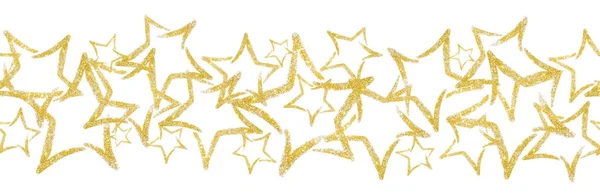 Rozptýlené flitry ve tvaru hvězdy. Bezproblémové hranice s hvězdou zlaté třpytky — Stock fotografie