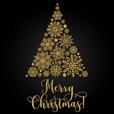 Altın metin ve soyut Noel ağacı siyah bir arka plan ile tebrik kartı