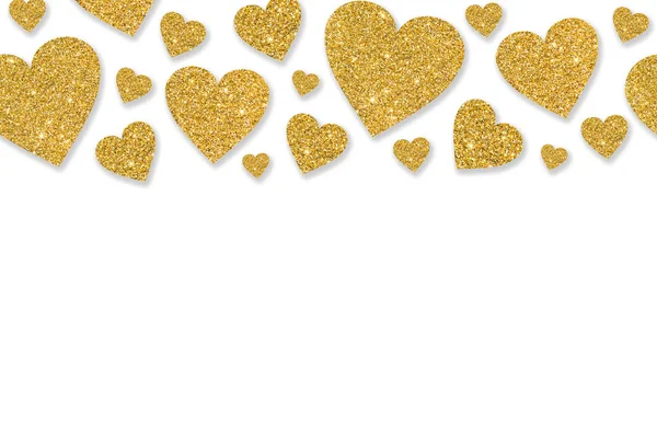 Grens met gouden hart van pailletten confetti. Glitter poeder fonkelende achtergrond — Stockfoto