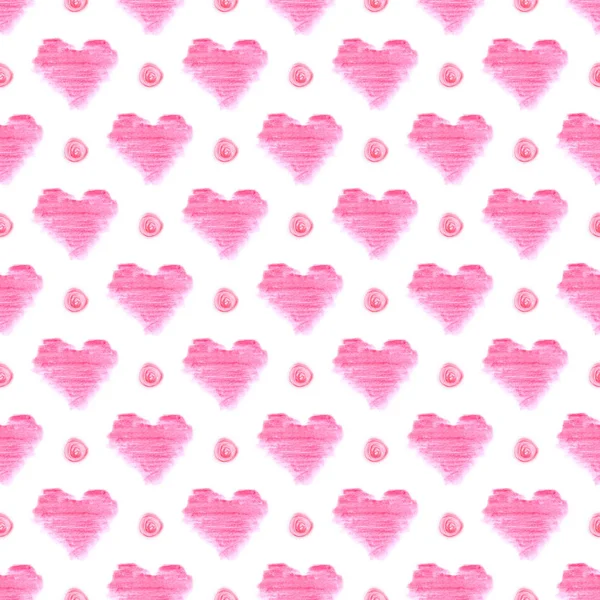 Patrón sin costuras con corazones de acuarela rosa sobre fondo blanco —  Fotos de Stock
