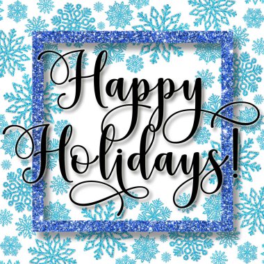 Noel çerçeve mavi kar taneleri ve mutlu tatil metinler ile