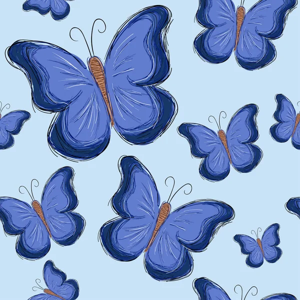 Patrón sin costuras con mariposa azul — Vector de stock