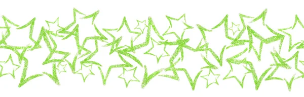 Scattered sequins in the shape of a star. Seamless border with green glitter star. Sequins — Stock Photo, Image