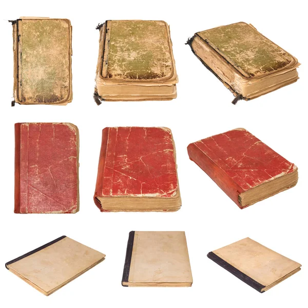Una grande serie di vecchi libri squallidi. Vintage libro isolato su sfondo bianco . — Foto Stock
