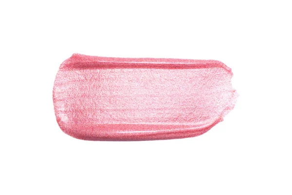 Amostra de brilho labial isolada em branco. Batom rosa borrado. Amostra do produto de maquiagem — Fotografia de Stock