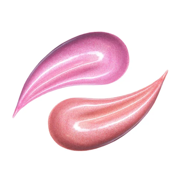Lip gloss smear diisolasi dengan warna putih. Sampel produk makeup merah muda — Stok Foto