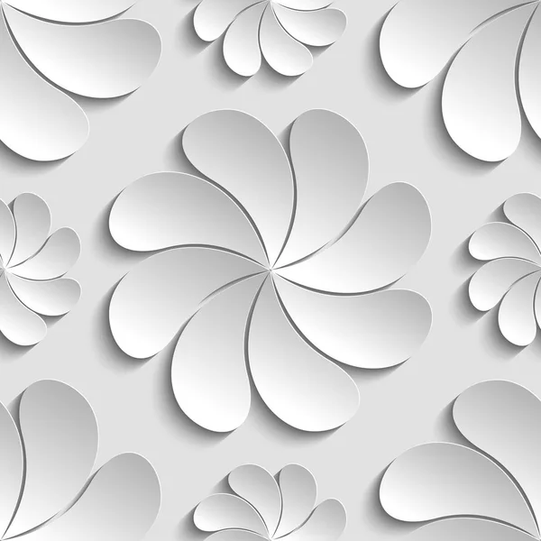 Seamless mönster vit 3d papper blomma — Stock vektor