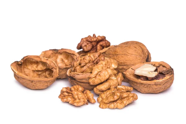 Group of peeled walnut kernels isolated on white background — Stock Photo, Image