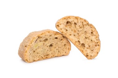 Beyaz arka plan üzerinde izole Cantuccini. İki adet kurabiye