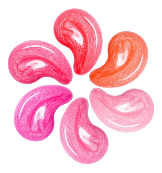 Runde Reihe von verschiedenen Farben Lipgloss Schmierereien isoliert auf weiß — Stockfoto