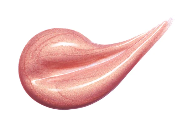 Muestra de brillo labial aislada en blanco. Brillo de labios rosa manchado . — Foto de Stock