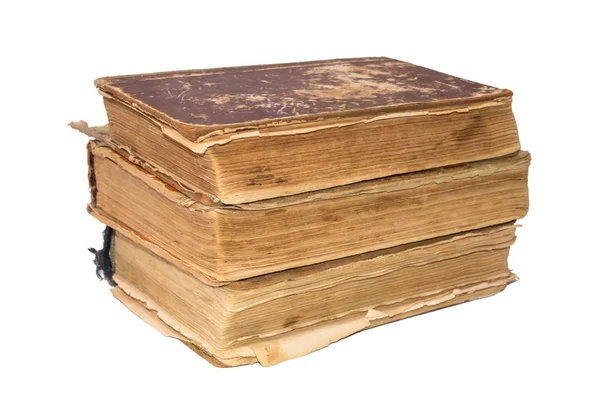 A stack of old tattered books. Vintage torn books. Antiques isolated. — Stock Photo, Image