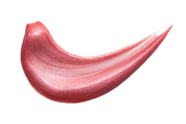 Lipgloss isoliert auf Weiß. verschmutztes rosa Make-up Produktmuster — Stockfoto