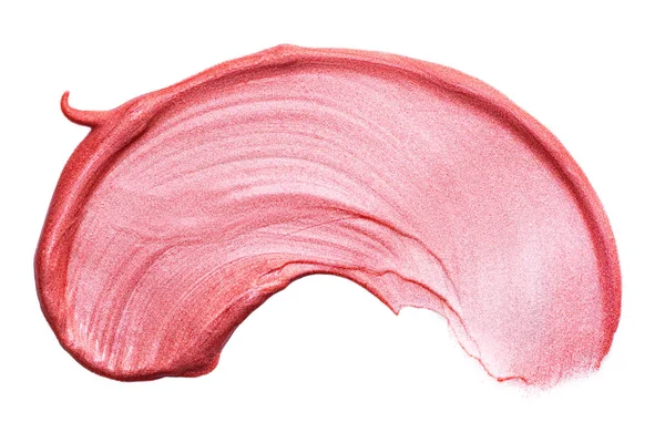 Brillo labial aislado en blanco. Muestra de producto de maquillaje rosa manchado — Foto de Stock