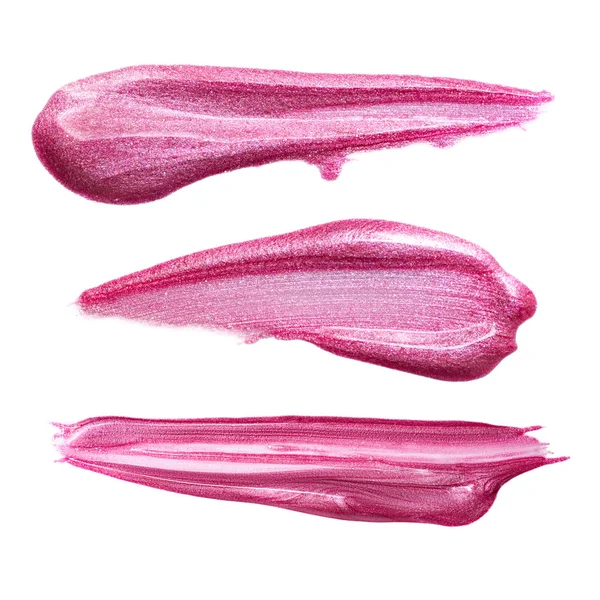 Σετ διαφορετικών κηλίδων lip gloss που απομονώνονται σε λευκό. — Φωτογραφία Αρχείου