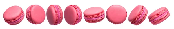 Набор розовых французских макарон торты изолированы на белом фоне — стоковое фото