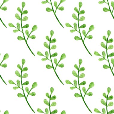 Beyaz arkaplanda suluboya dalları olan kusursuz desen