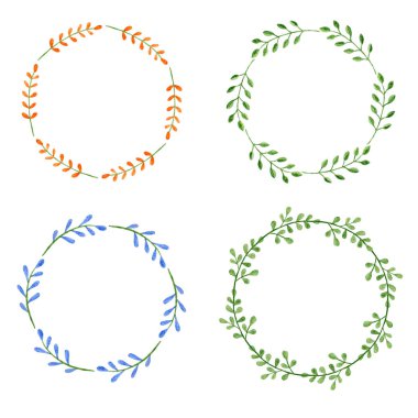 Suluboya çelenk seti. Bahar elementleriyle çerçeve.