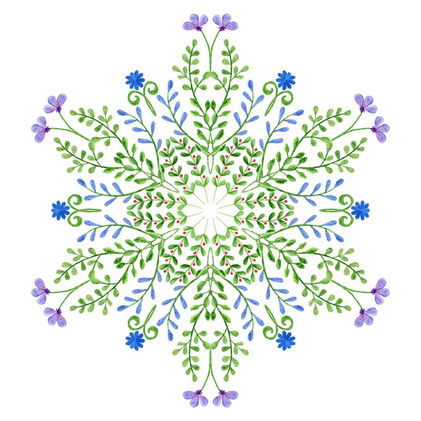 Mandala acuarela. Diseño circular dibujado a mano con flores y ramas de primavera — Foto de Stock