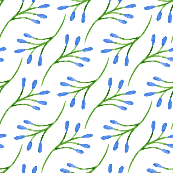 하얀 배경에 물색 가지가 있는 솔기없는 무늬 — 스톡 사진