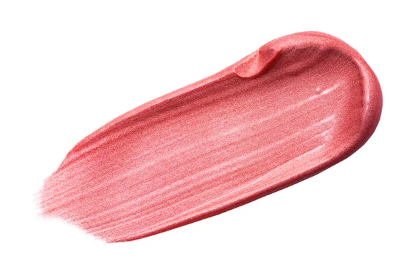 Lipgloss isoliert auf Weiß. verschmutztes rosa Make-up Produktmuster — Stockfoto
