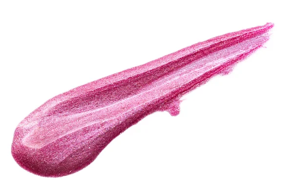 Läppglans isolerat på vitt. Smudged Pink makeup produktprov — Stockfoto