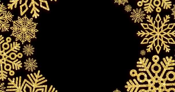 Christmas Frame Gold Snowflakes Black Background — Stockvideo