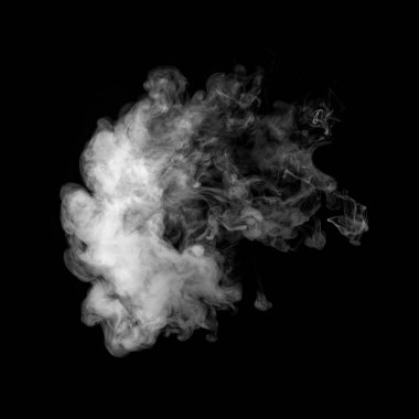 Siyah arkaplanda beyaz duman fotoğrafı izole edildi.