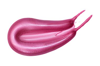 Dudak parlatıcısı örnek üzerinde beyaz izole. Lekelenmiş pembe lipgloss.