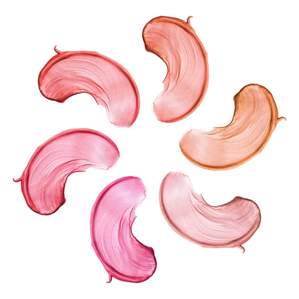 Zbiór Różnych Kolorów Wargi Rozmaz Glosy Białym Tle Próbka Produktu — Zdjęcie stockowe