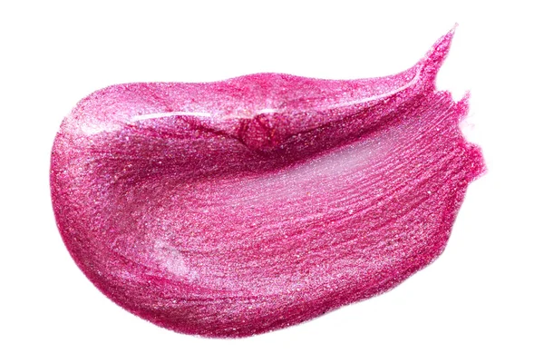 Amostra Brilho Labial Isolada Branco Batom Rosa Manchado — Fotografia de Stock