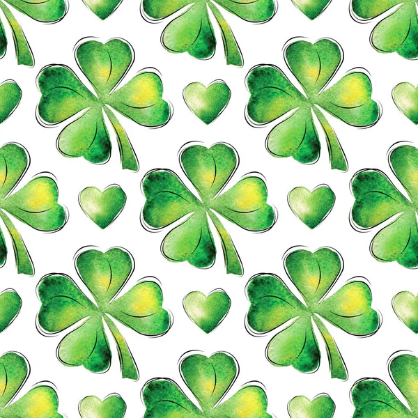 Seamless Pattern Clover Leaves White Patrick Day Background — Stock Photo, Image