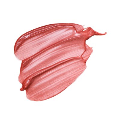 Dudak parlatıcısı beyaz üzerine izole edilmiştir. Lekeli pembe makyaj ürün örneği.
