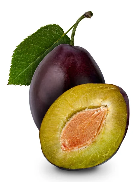 Plums with green leaf Stock Picture