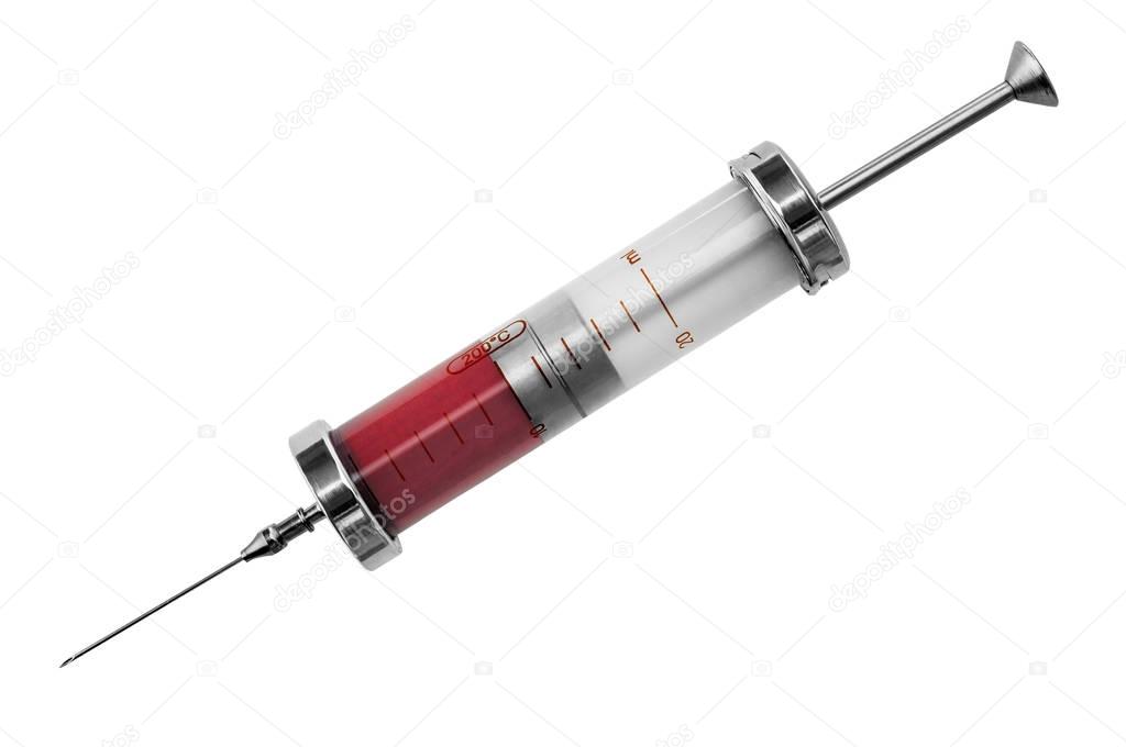 ld glass syringe with blood